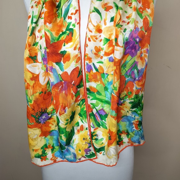 Lauren Ralph Lauren Silk Floral Neck Scarf 52" x 11" Vibrant Artsy - Picture 4 of 9